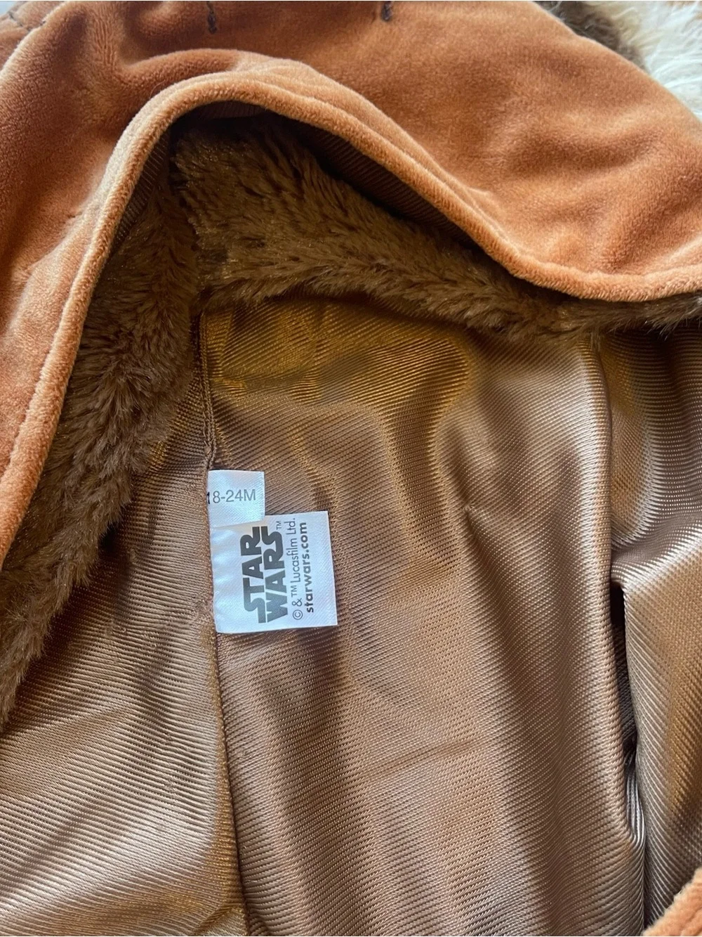 Disney Store Star Wars Ewok Toddler Costume Brown Fuzzy Bodysuit Hood 18-24M - Picture 7 of 9